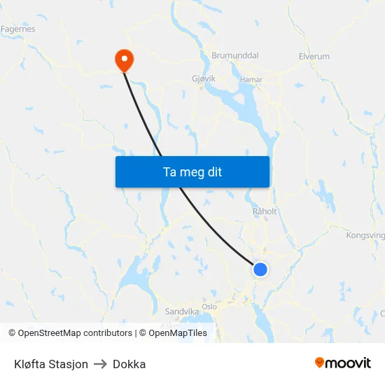 Kløfta Stasjon to Dokka map