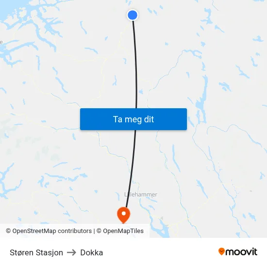 Støren Stasjon to Dokka map