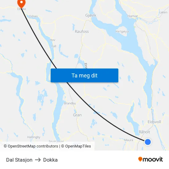 Dal Stasjon to Dokka map
