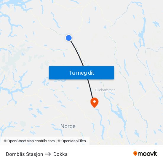 Dombås Stasjon to Dokka map