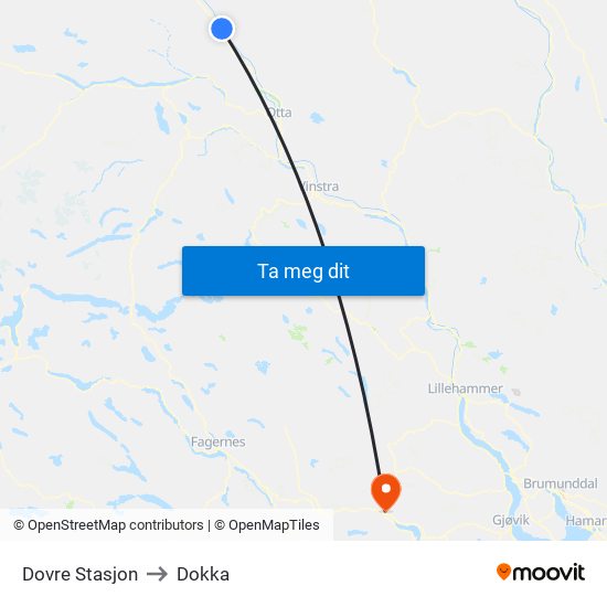 Dovre Stasjon to Dokka map