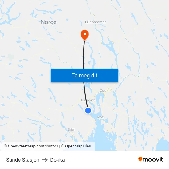 Sande Stasjon to Dokka map