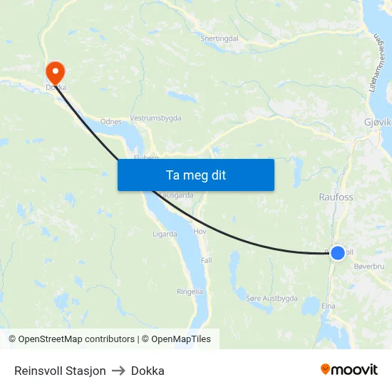 Reinsvoll Stasjon to Dokka map