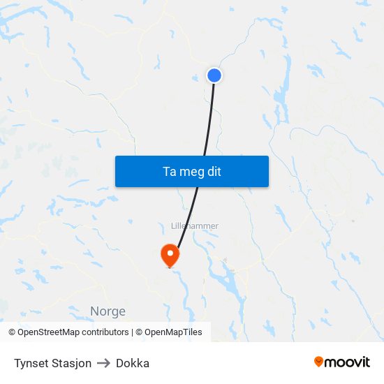 Tynset Stasjon to Dokka map