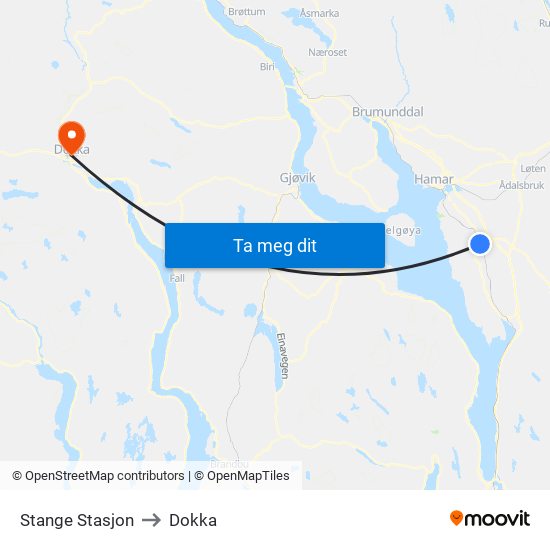 Stange Stasjon to Dokka map