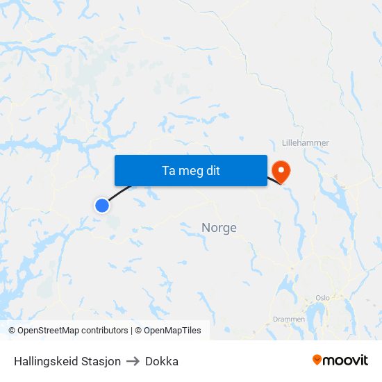 Hallingskeid Stasjon to Dokka map