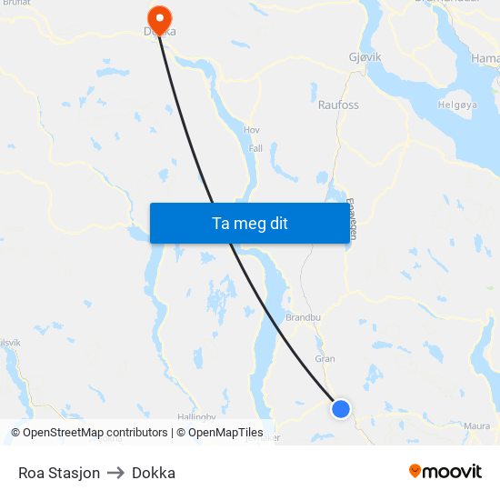 Roa Stasjon to Dokka map