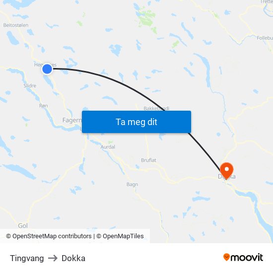 Tingvang to Dokka map