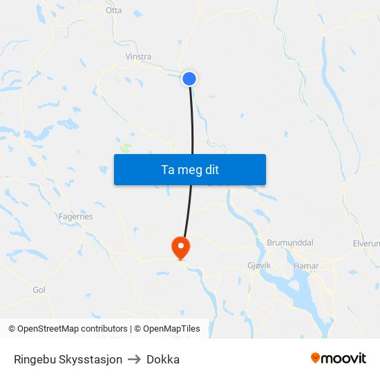 Ringebu Skysstasjon to Dokka map