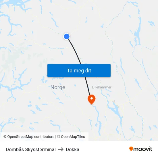 Dombås Skyssterminal to Dokka map