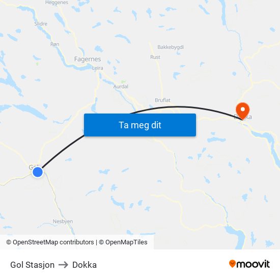 Gol Stasjon to Dokka map