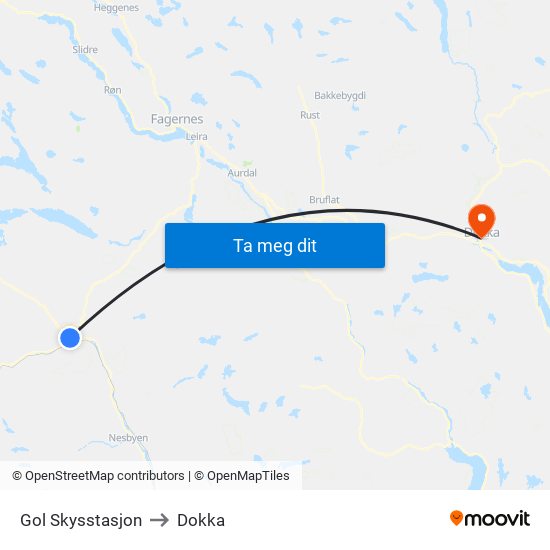 Gol Skysstasjon to Dokka map