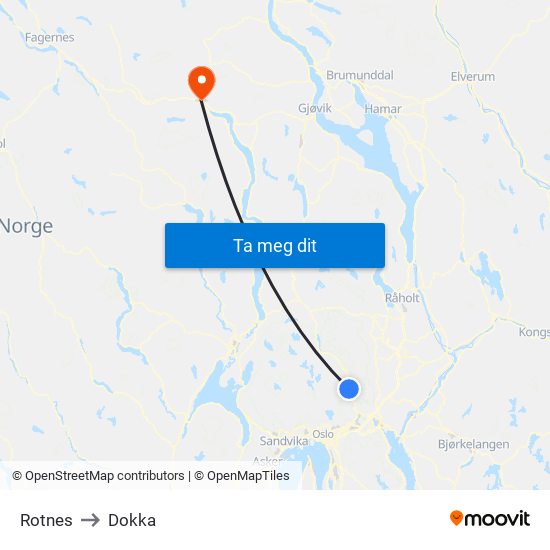 Rotnes to Dokka map