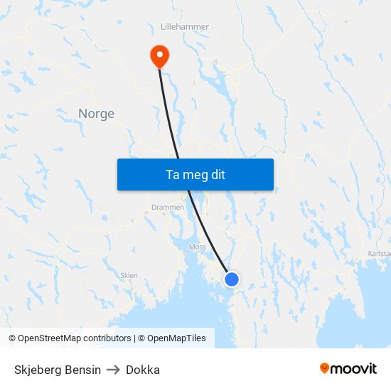 Skjeberg Bensin to Dokka map
