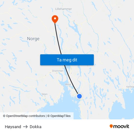 Høysand to Dokka map