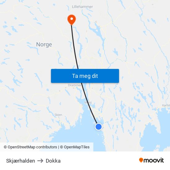 Skjærhalden to Dokka map