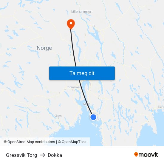 Gressvik Torg to Dokka map
