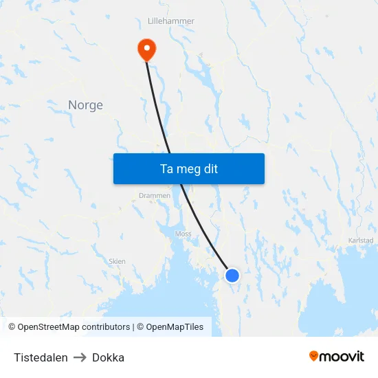 Tistedalen to Dokka map