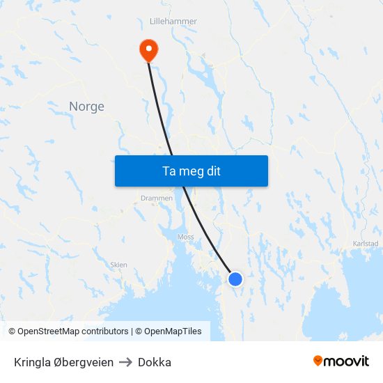 Kringla Øbergveien to Dokka map