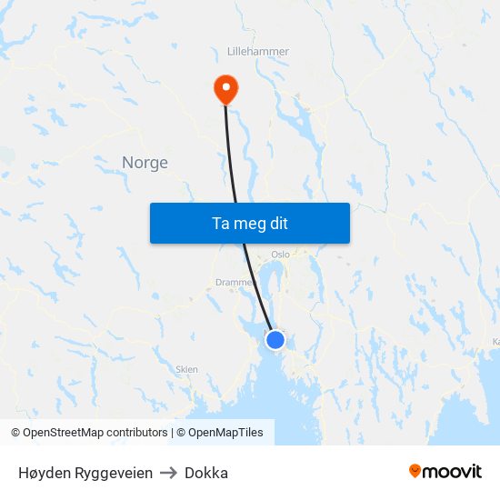Høyden Ryggeveien to Dokka map