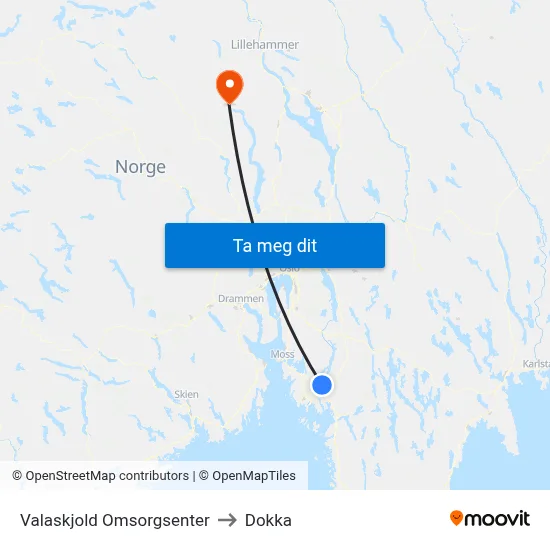 Valaskjold Omsorgsenter to Dokka map