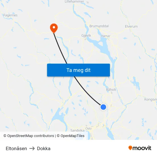 Eltonåsen to Dokka map