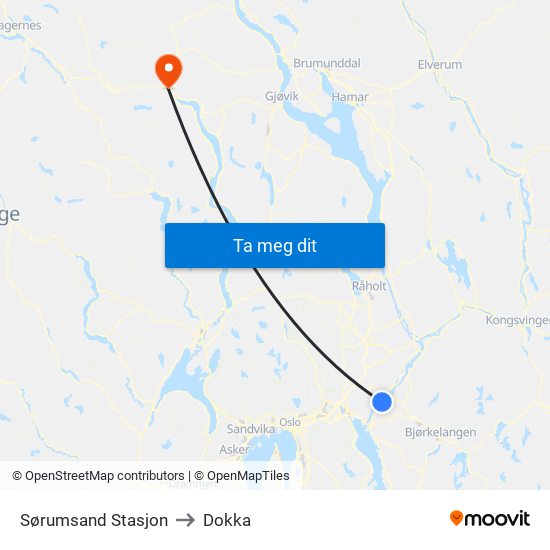 Sørumsand Stasjon to Dokka map