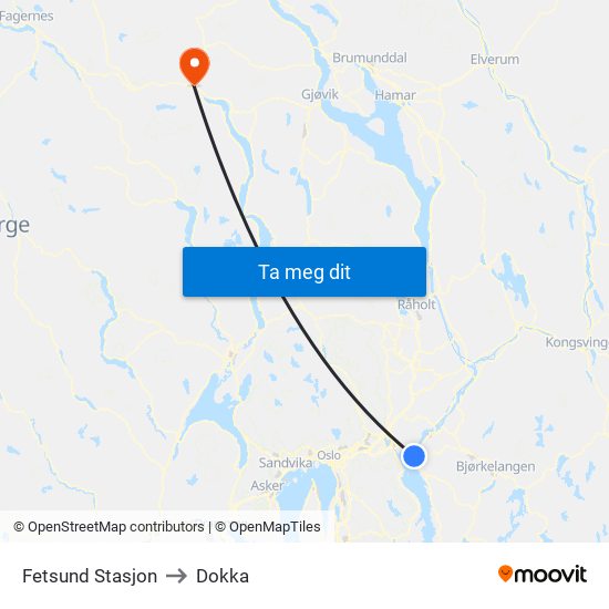 Fetsund Stasjon to Dokka map