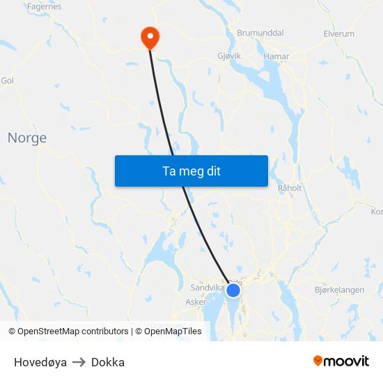 Hovedøya to Dokka map