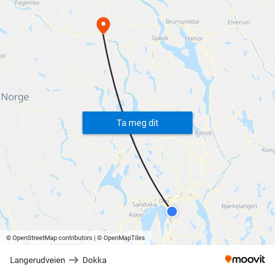 Langerudveien to Dokka map