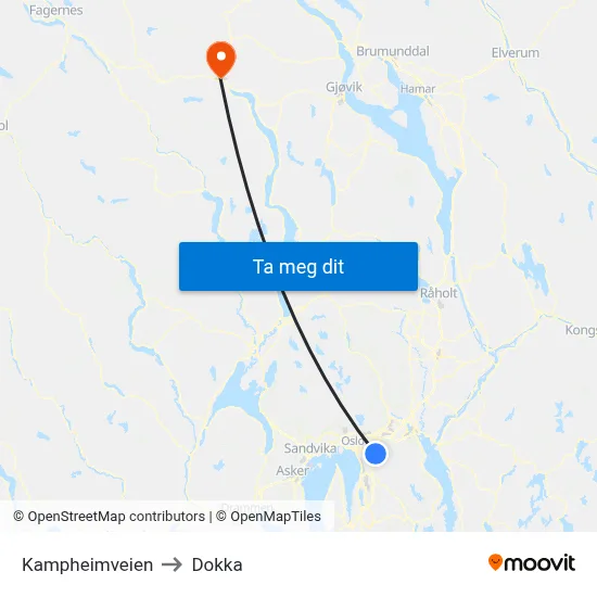 Kampheimveien to Dokka map