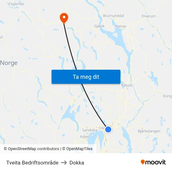 Tveita Bedriftsområde to Dokka map