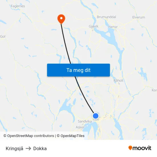 Kringsjå to Dokka map