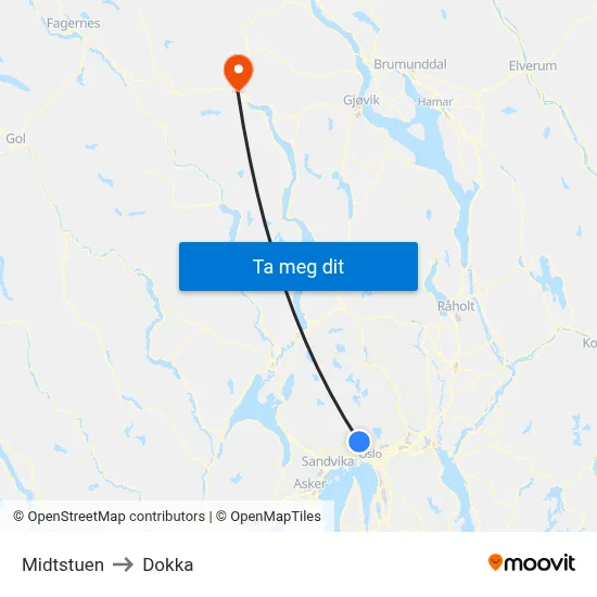 Midtstuen to Dokka map