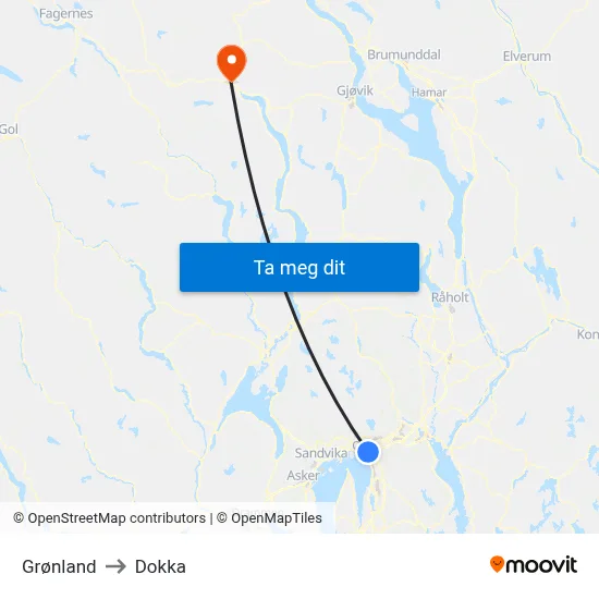 Grønland to Dokka map