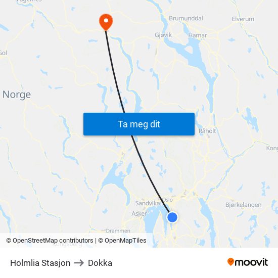Holmlia Stasjon to Dokka map