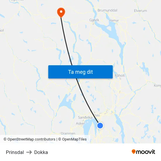 Prinsdal to Dokka map