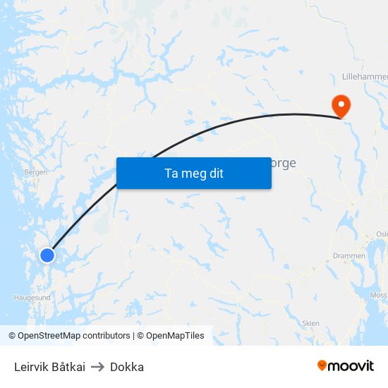 Leirvik Båtkai to Dokka map