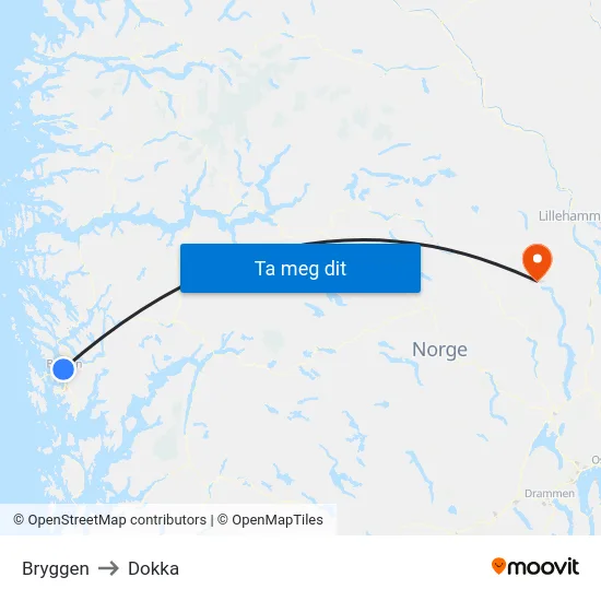 Bryggen to Dokka map
