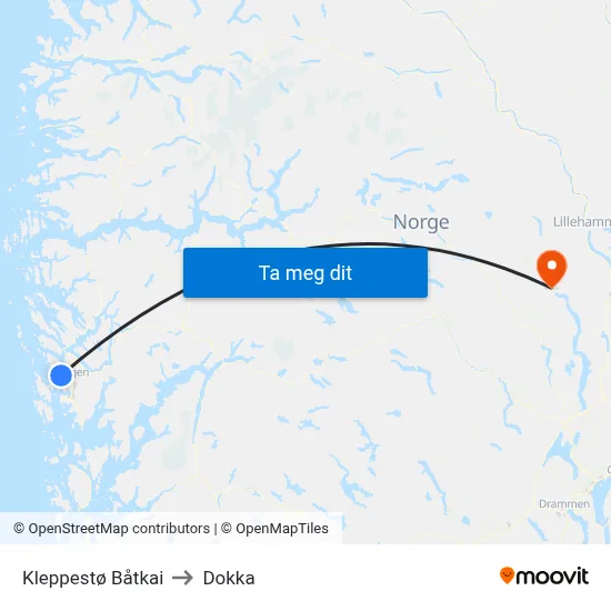 Kleppestø Båtkai to Dokka map