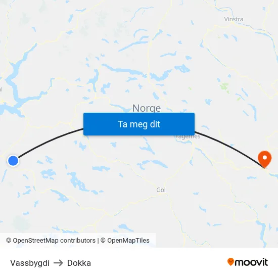 Vassbygdi to Dokka map