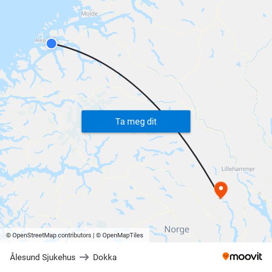 Ålesund Sjukehus to Dokka map