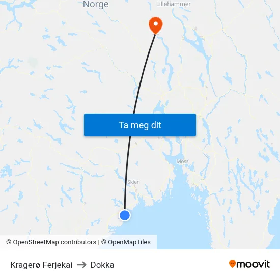Kragerø Ferjekai to Dokka map
