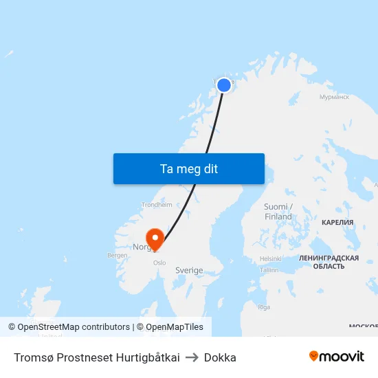 Tromsø Prostneset Hurtigbåtkai to Dokka map
