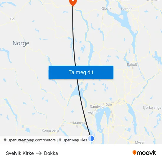 Svelvik Kirke to Dokka map