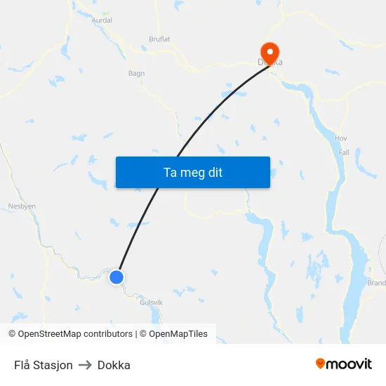 Flå Stasjon to Dokka map