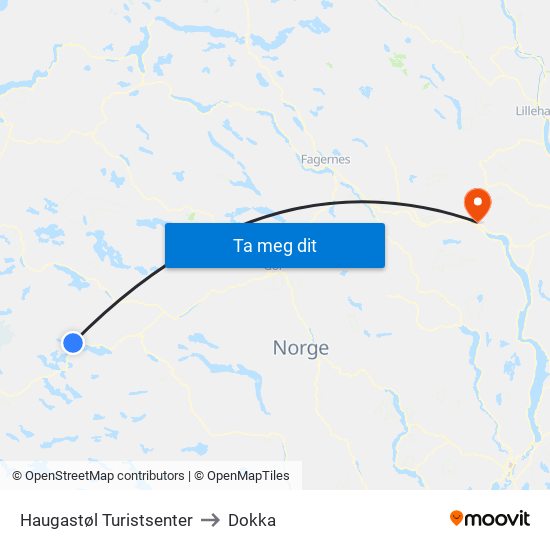 Haugastøl Turistsenter to Dokka map