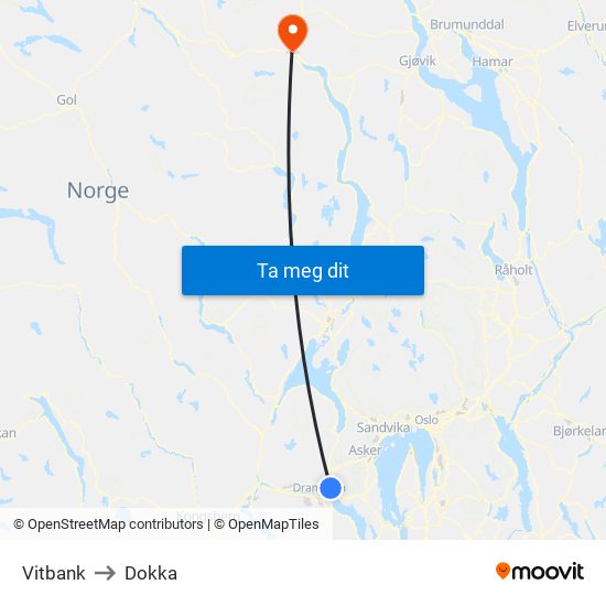 Vitbank to Dokka map