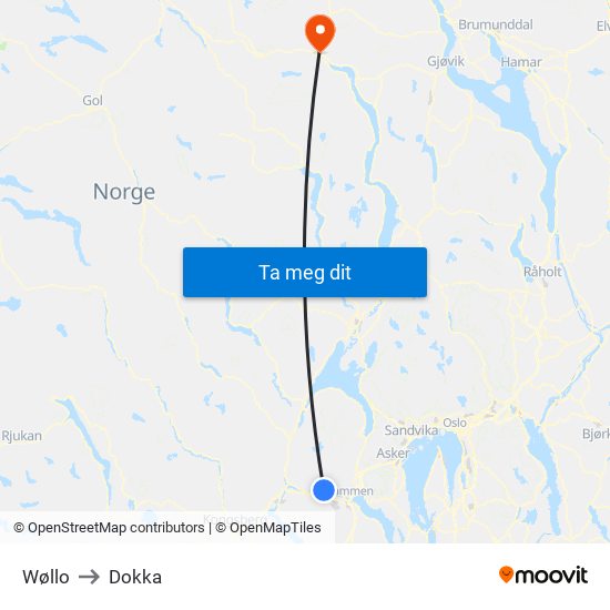 Wøllo to Dokka map