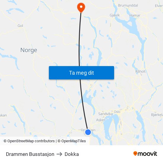 Drammen Busstasjon to Dokka map